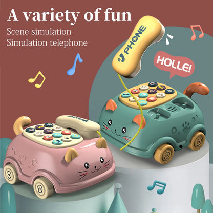 Baby Montessori Electric Telephone Toys with 12 Functions Children Cute Cat Car