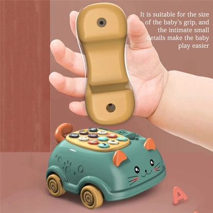 Baby Montessori Electric Telephone Toys with 12 Functions Children Cute Cat Car