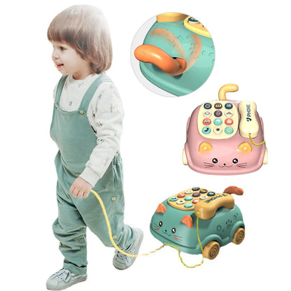 Baby Montessori Electric Telephone Toys with 12 Functions Children Cute Cat Car