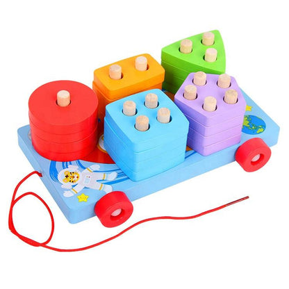 Five Columns Geometric Shape Sorter Trailer For Child's Early Learning