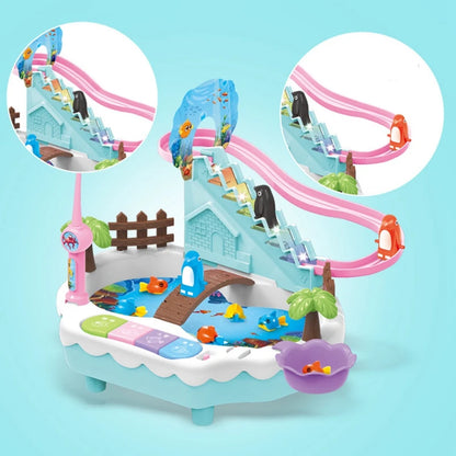 Music Light Penguin Climb Stairs Magnetic Fishing Game Toy