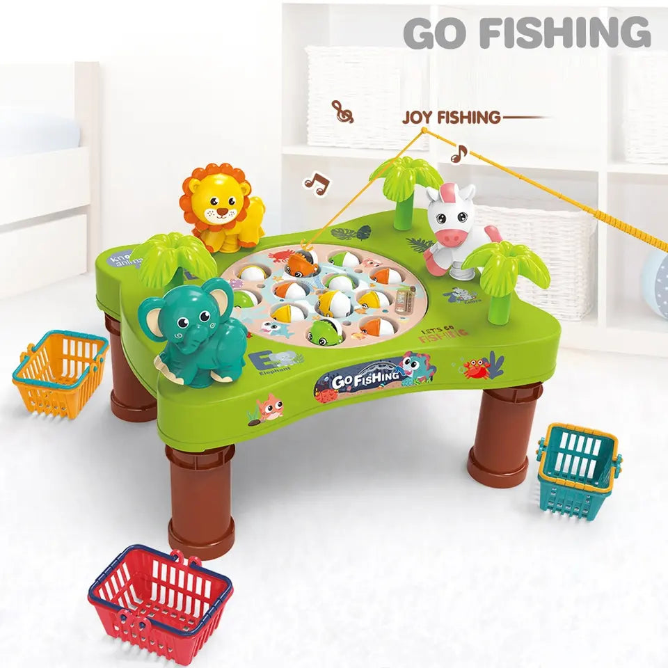 Kids Musical Animal Electric Fishing Game Table Set Magnetic Fishing Toy Interactive Competitive For Kid Pretend Play