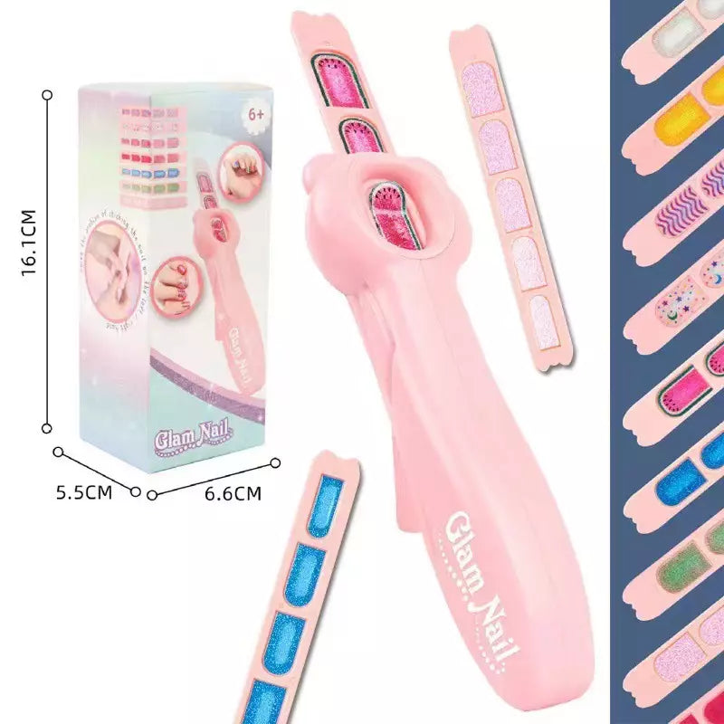 Pink Glam Nail Machine Beauty Set Toy With Nail Stickers For Girl Kids