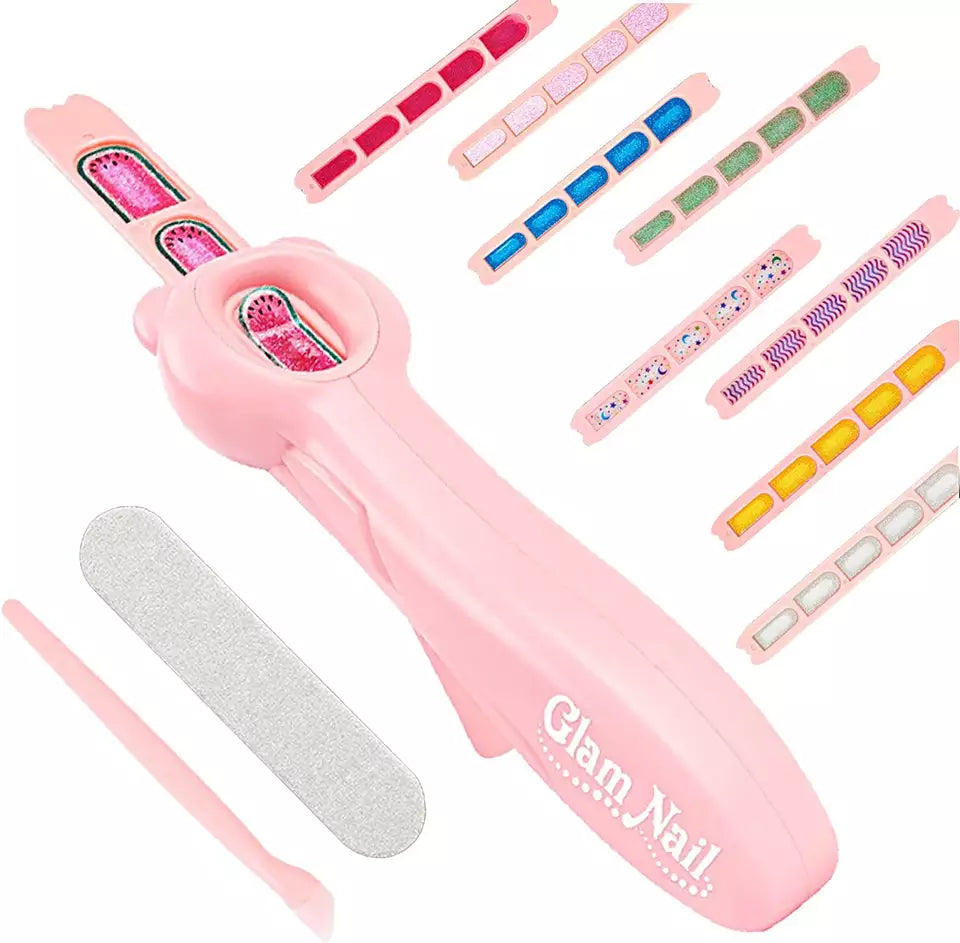 Pink Glam Nail Machine Beauty Set Toy With Nail Stickers For Girl Kids