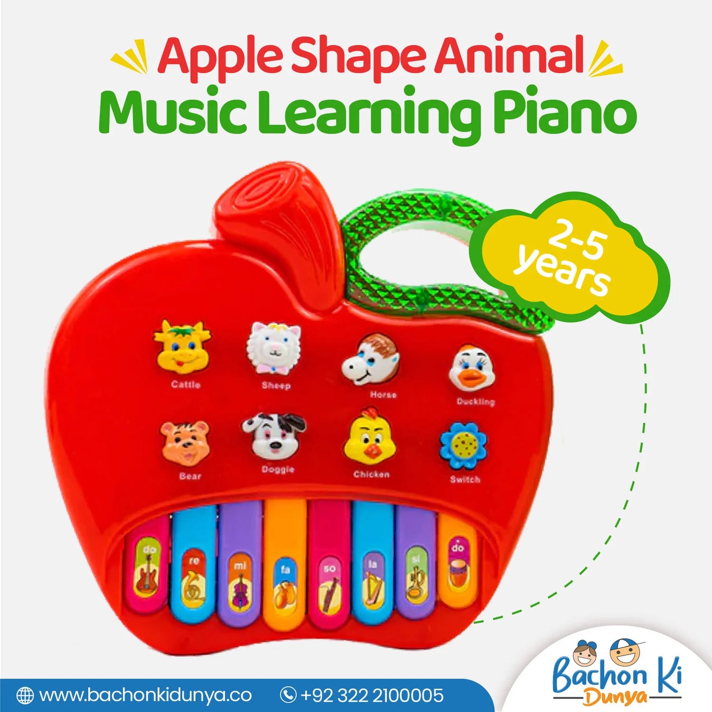 Educational Apple Shape Piano With Music For Toddlers