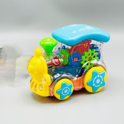 Musical Gear Light Train Engine Transparent Bump and Go Toys For Kids