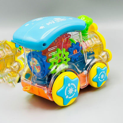Musical Gear Light Train Engine Transparent Bump and Go Toys For Kids