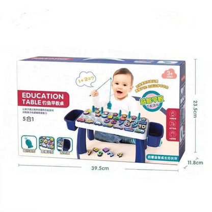 Kids Toy 5 in 1 Early Education Shape Matching Mathematical Counting Magnetic Fishing Table Toy