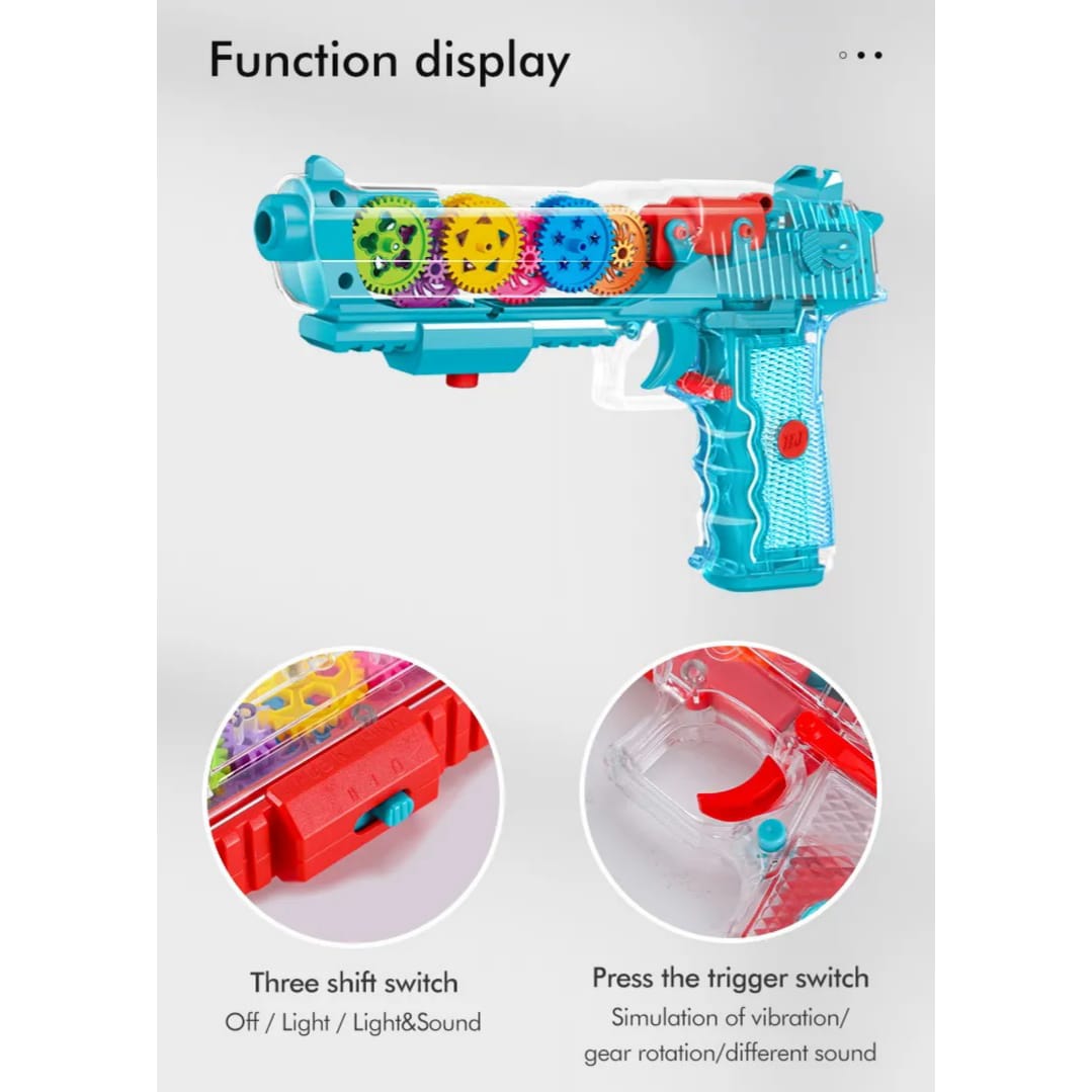 Realistic Transparent Gear Electrical Plastic Gun Toys With Light And Music