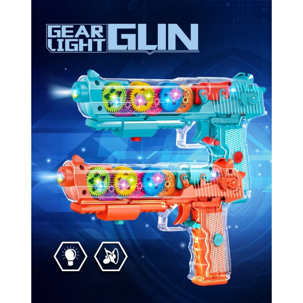 Realistic Transparent Gear Electrical Plastic Gun Toys With Light And Music