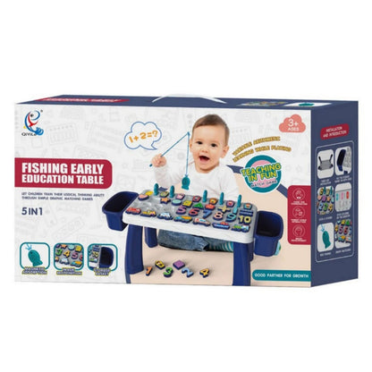 Kids Toy 5 in 1 Early Education Shape Matching Mathematical Counting Magnetic Fishing Table Toy