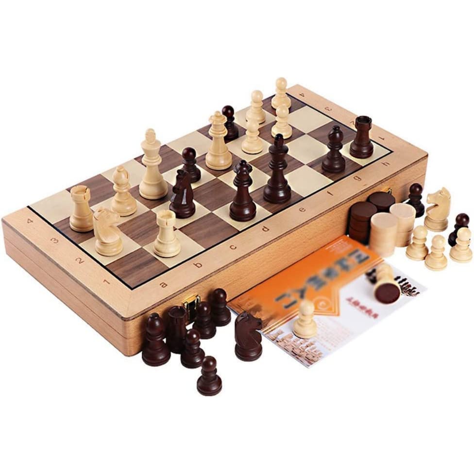 2-in-1 Chess and Checkers and Backgammon Folding Board Fun Kids and Adults Game
