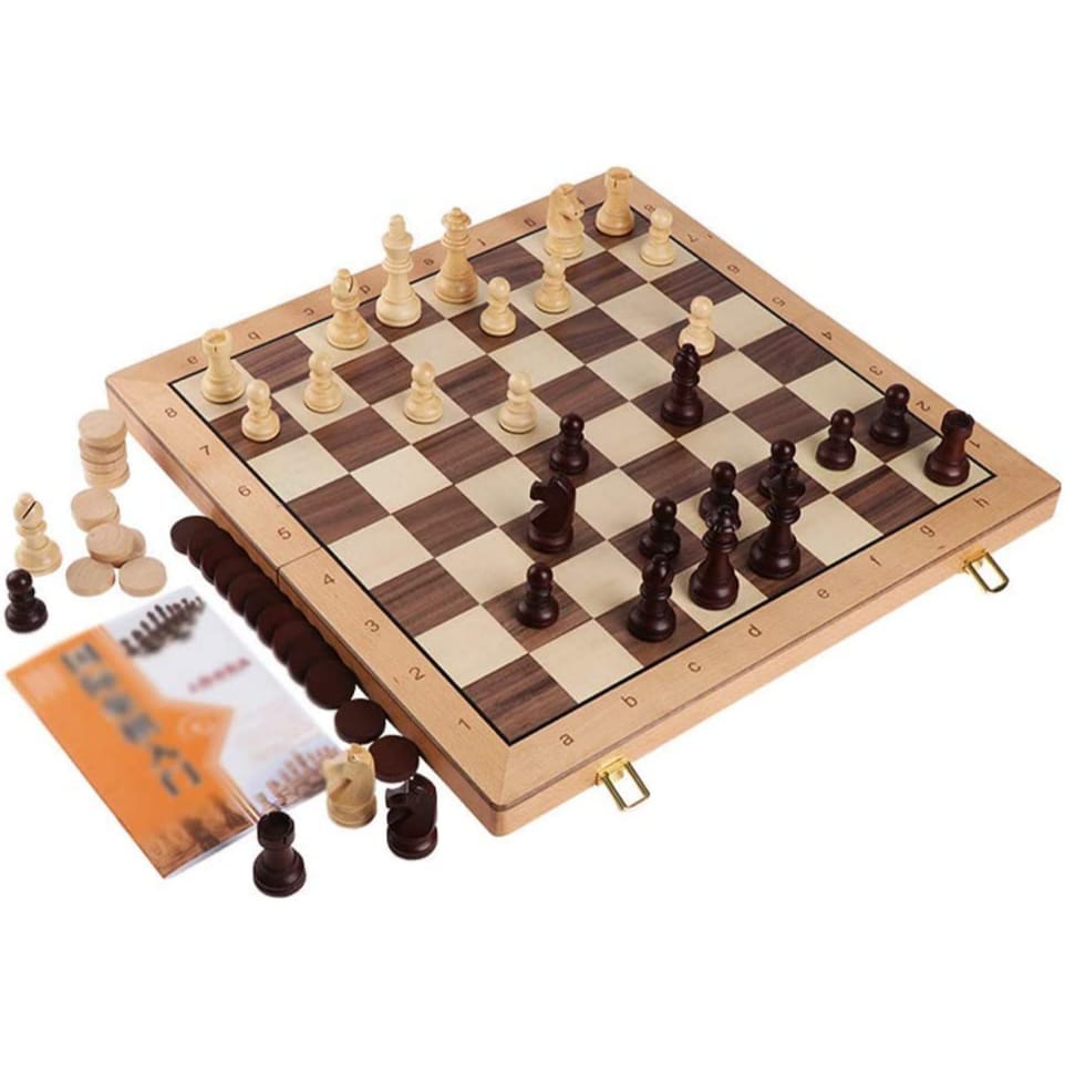 2-in-1 Chess and Checkers and Backgammon Folding Board Fun Kids and Adults Game