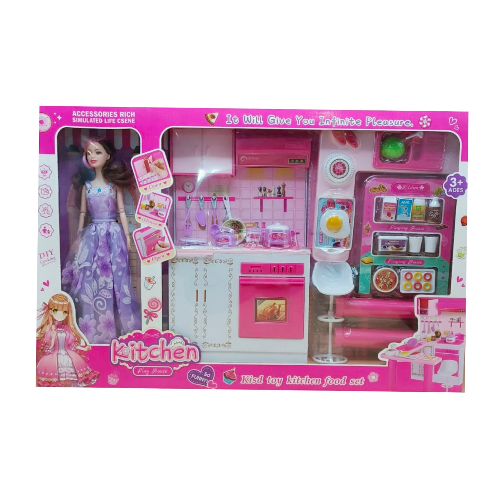 Cute Doll With Battery Operated Cooking Kitchen Play Set with Light and Sound for Kids For Child Entertainment