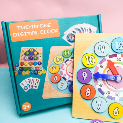 Wooden Two-in-One Learning and Education Digital Clock for Children