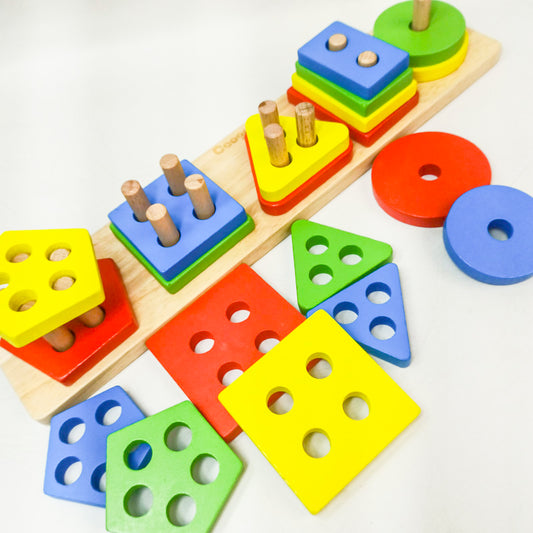 Wooden Sorting Stacking Toys, Shape Color Recognition Blocks Matching