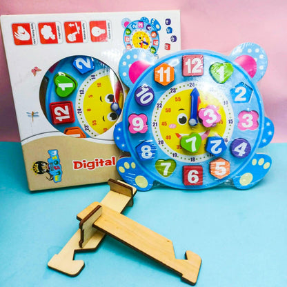 Wooden Digital Clock Toy Kids Preschooler Teaching Learning Time