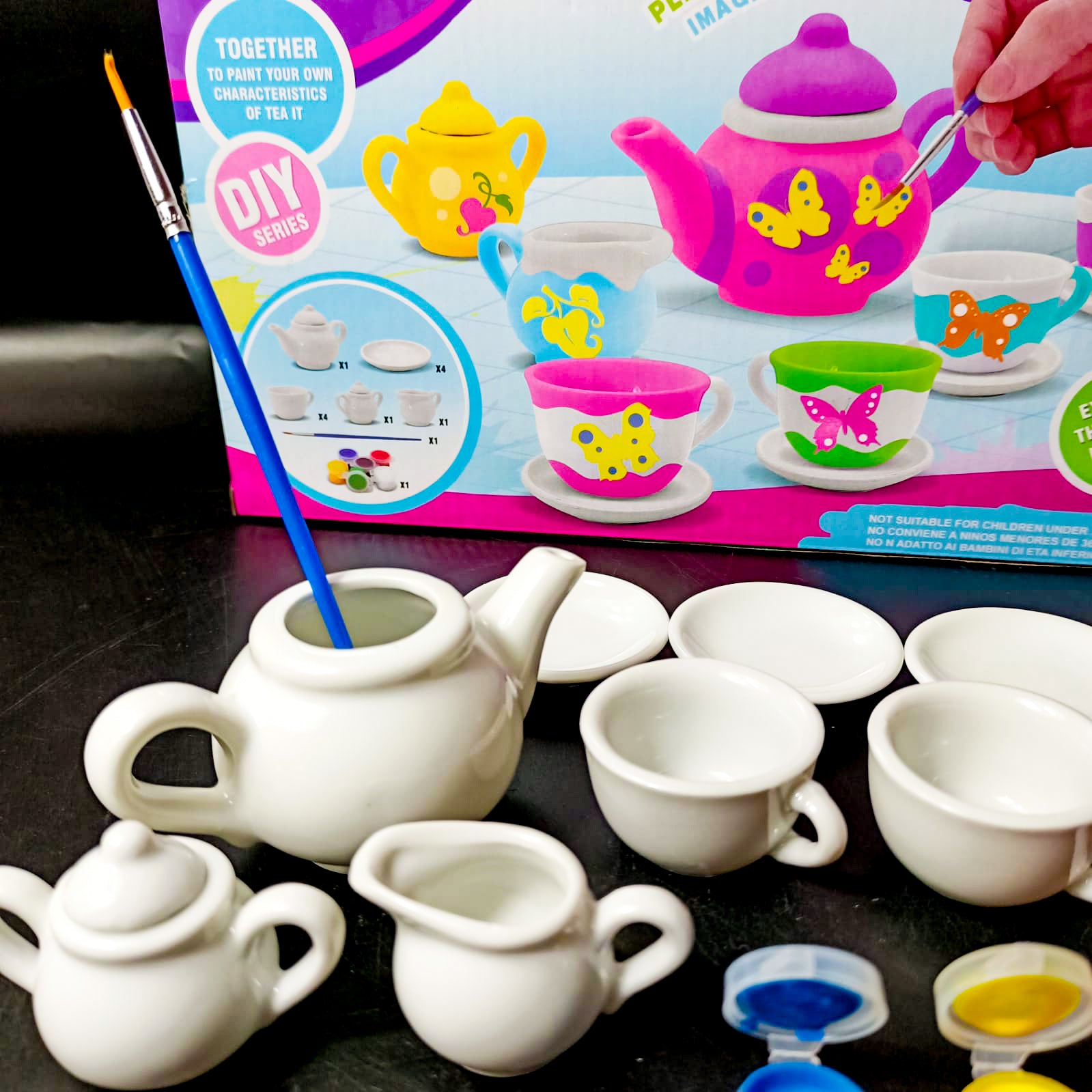 Ceramic Tea Set, 18 Pieces With Paints For Kids