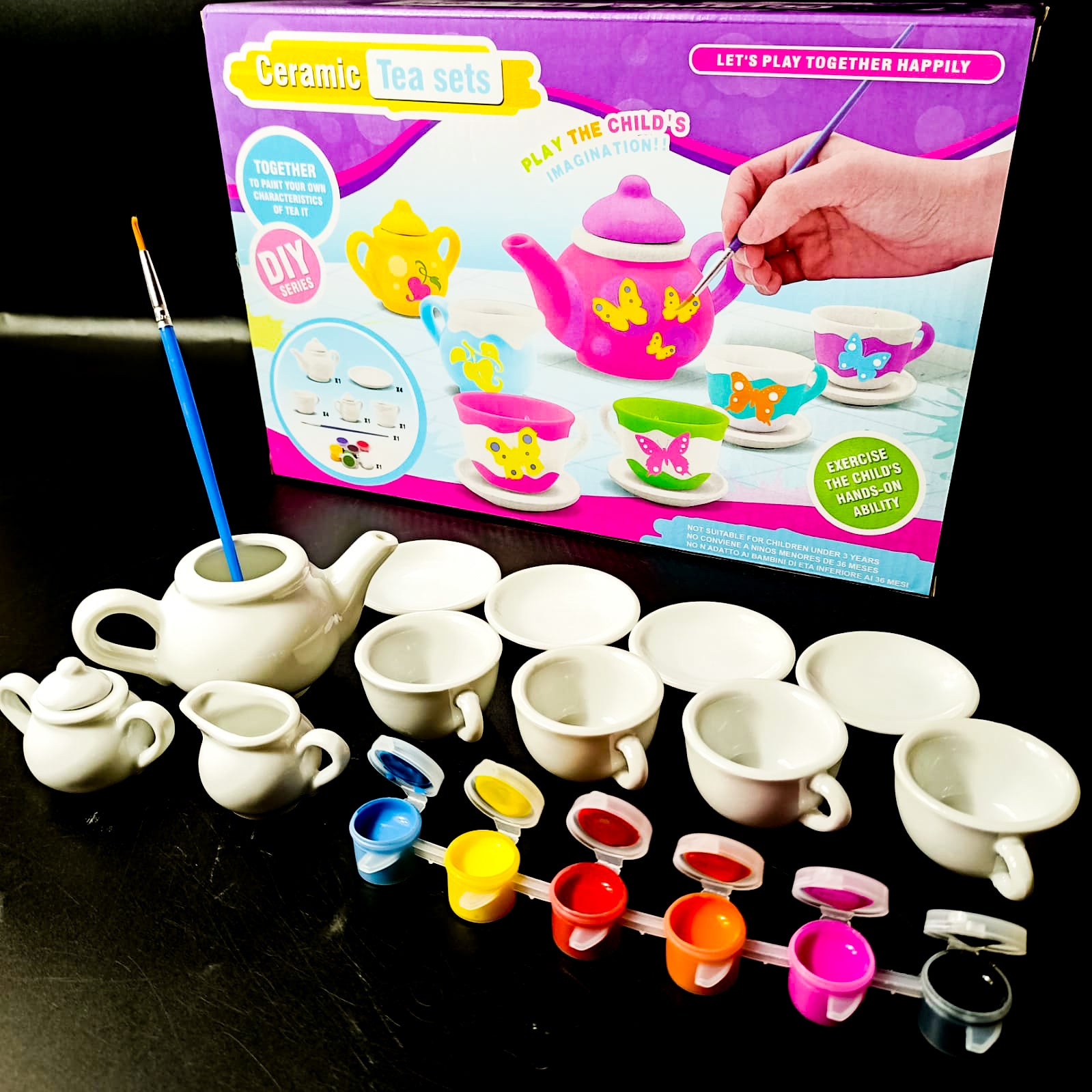 Ceramic Tea Set, 18 Pieces With Paints For Kids