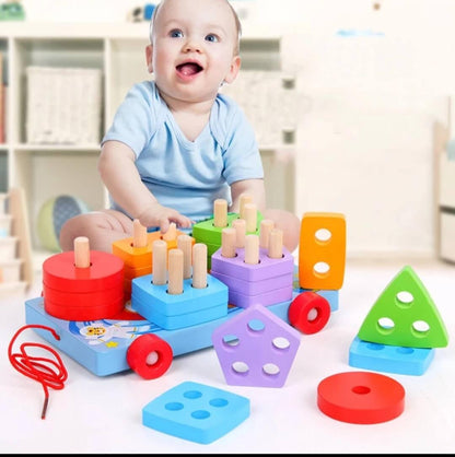 Five Columns Geometric Shape Sorter Trailer For Child's Early Learning
