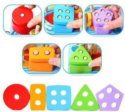 Five Columns Geometric Shape Sorter Trailer For Child's Early Learning